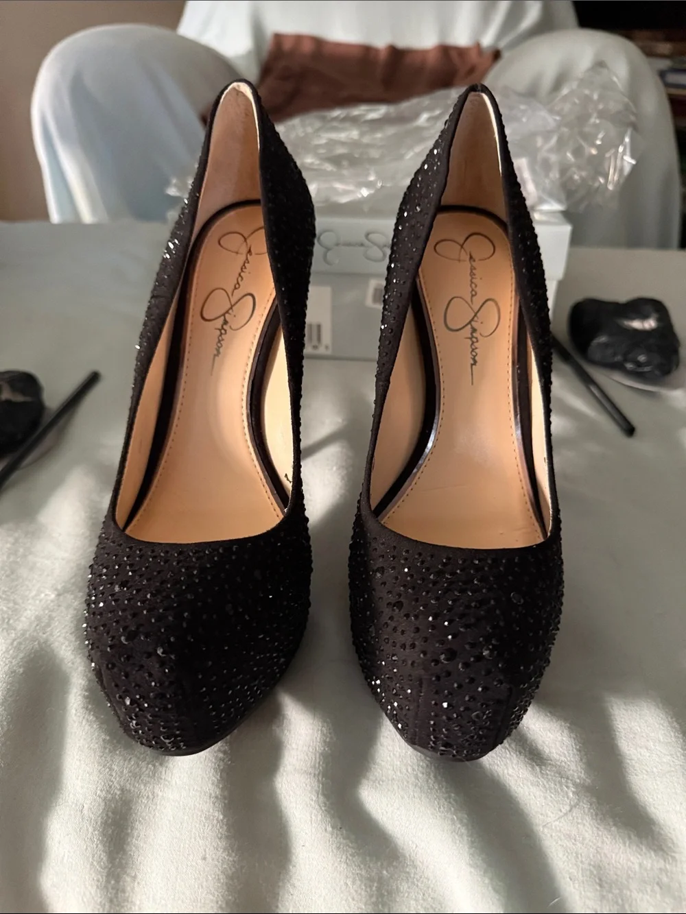 Jessica Simpson Black Crystal Platform Pumps